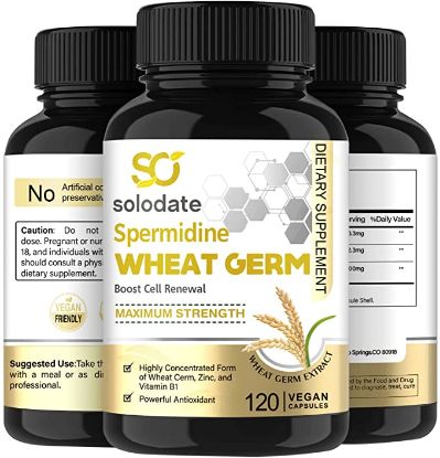 Picture of Spermidine Wheat Germ Extract Capsules, 120 Vegan Capsules, Spermidine Supplement for Antioxidant and Immune Support, Cell Renewal and Increases Energy, 1500mg Per Serving